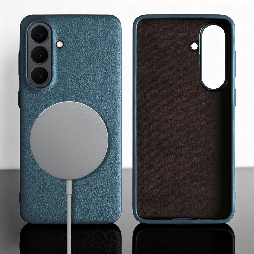 For Magsafe Case For Samsung Galaxy S26 Ultra S24 Plus S25 Edge S23 S21 S20 FE Note 20 S22 Ultra Phone Case Leather Back Cover
