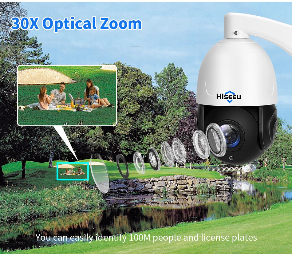 Hiseeu 8MP PTZ POE Camera 30X Optical Zoom Outdoor 2-Way Audio Color Night Vision Street Surveillance IP Camera IP66 Waterproof