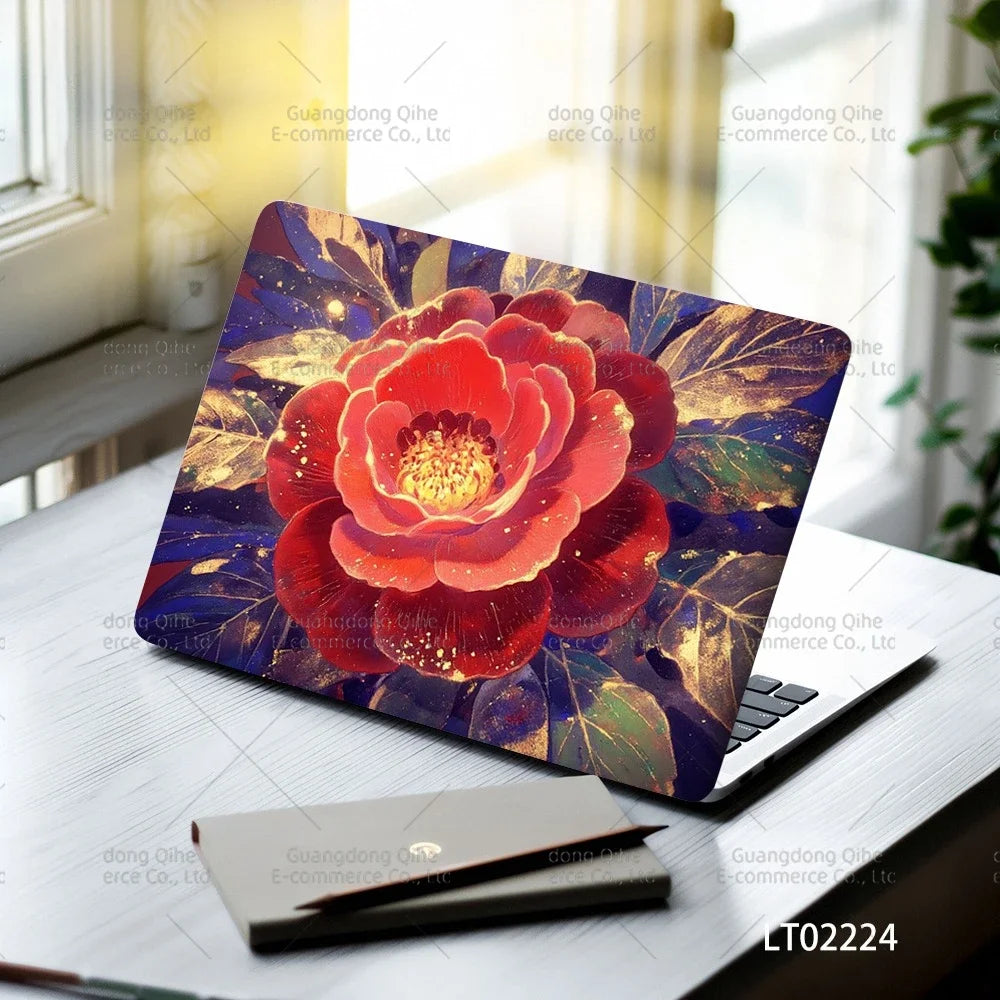 2PCS Scenery Oil Painting Laptop Stickers Set Flower Art Waterproof PVC Decals MacBook Traditional Ink Style Computer Skin