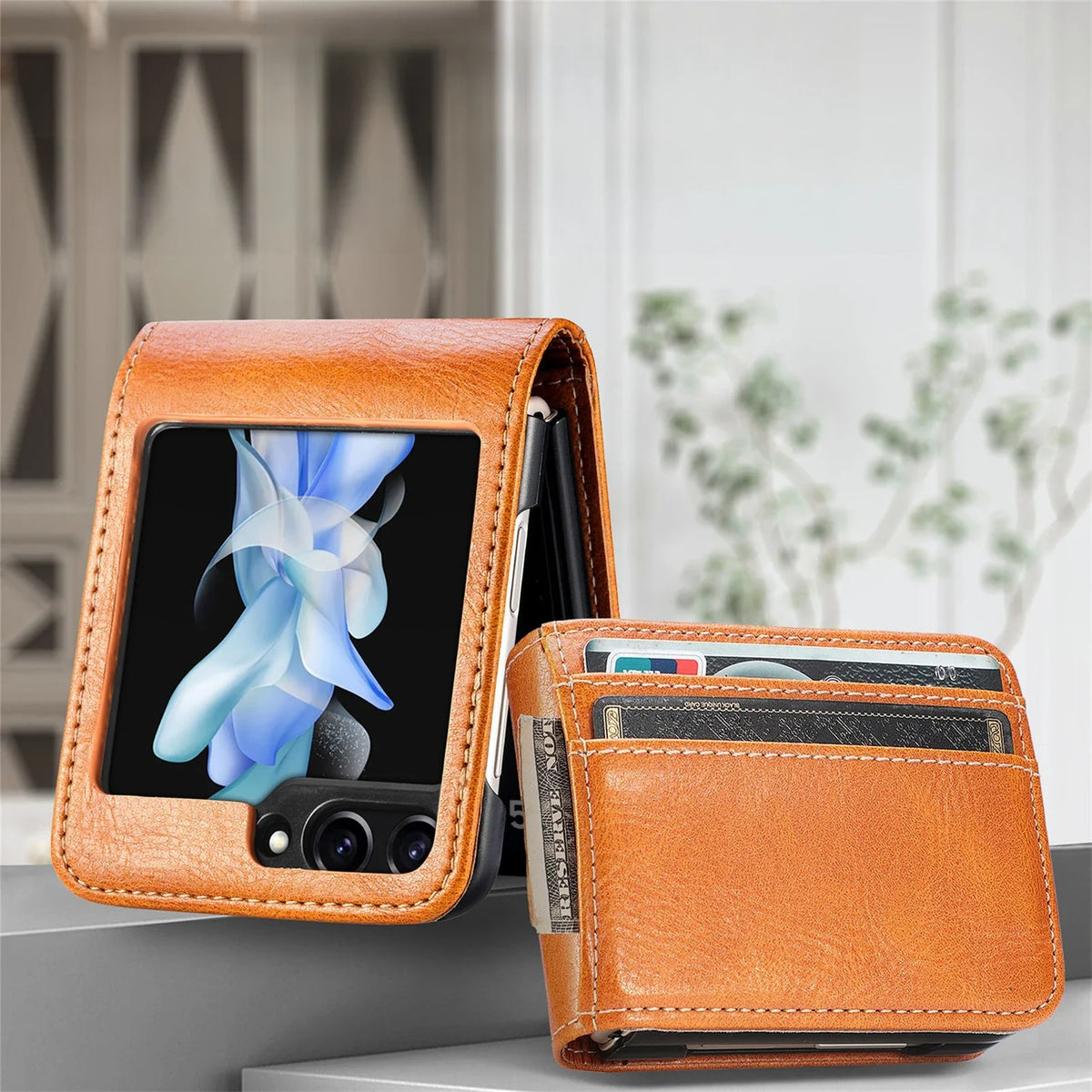 Luxury Card Holder Leather Phone Case For Samsung Galaxy Z Flip 8 7 FE 6 5 4 3 Flip8 Fold Wallet Photo Frame Business Back Cover