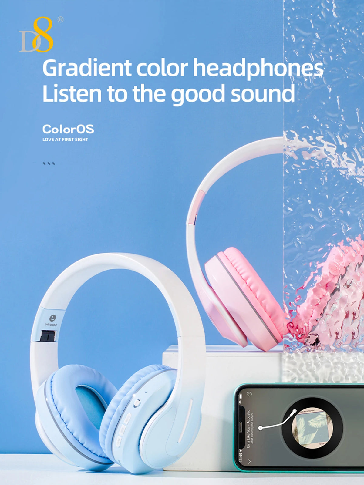 D8 Over Ear Headphones, Wireless and Wired Headset Built-in Microphone, Micro SD Card Slot - (Stealth) 40H Playtime