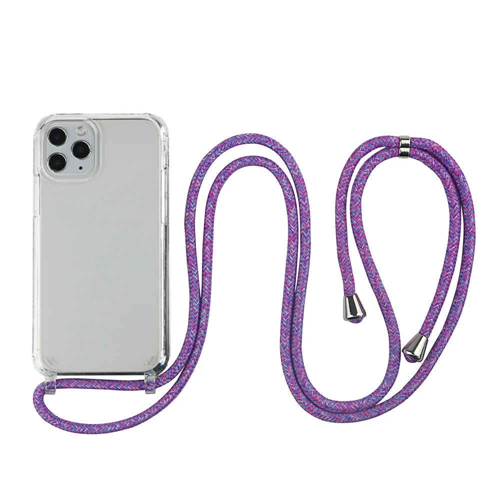 Crossbody Necklace Cord Lanyard Transparent Phone Case For iPhone 16 15 13 Pro Max 12 11 7 8 Plus X XR XS Strap Hang Rope Cover