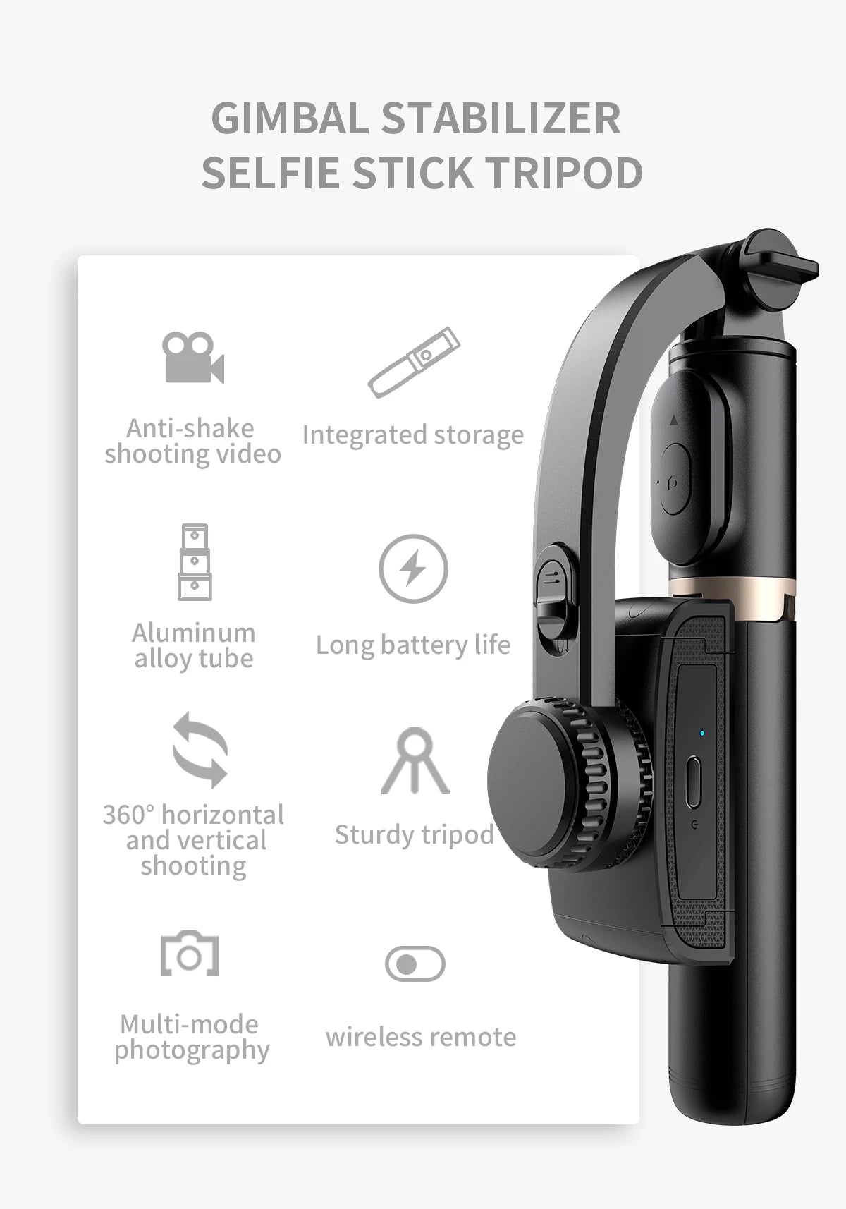 COOL DIER 2026 NEW Phone Gimbal Stabilizer Wireless Bluetooth Selfie Stick Tripod Stabilizer Holder Bracket for Smartphone Live