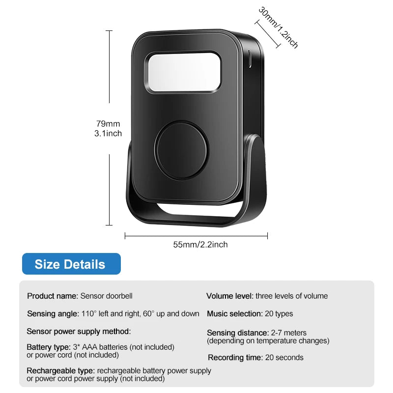 Intelligent Welcome Doorbell Infrared Sensor Welcome Device with Recording Function Smart Home Door Alarm For Store Office Hotel