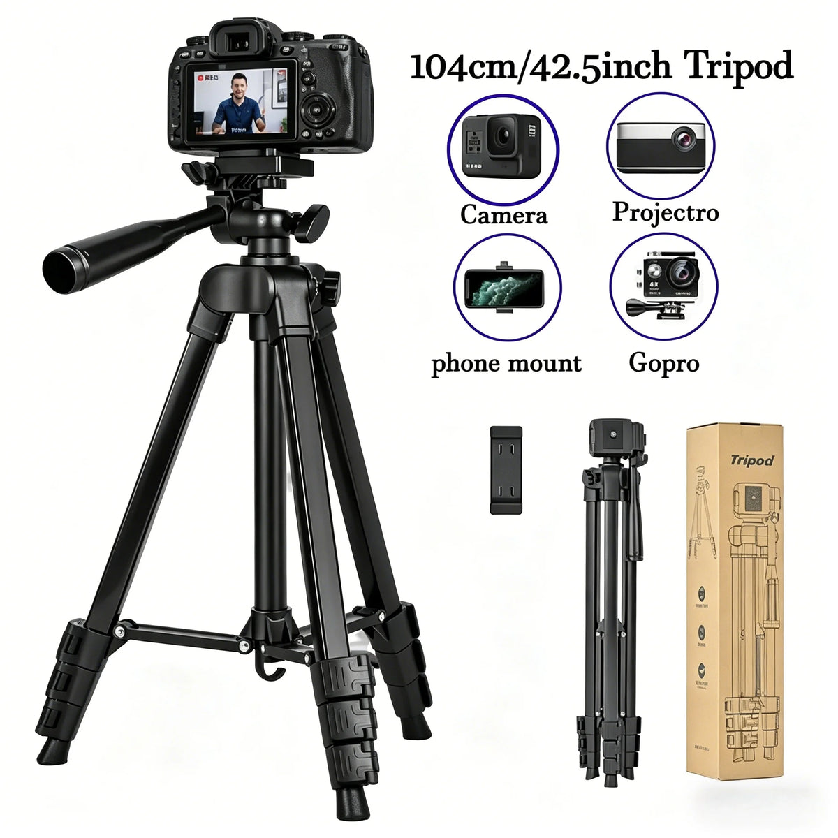 Camera Tripod Aluminum Professional Tripod Stand with Phone Mount Carry Bag for Camera Phone Photography