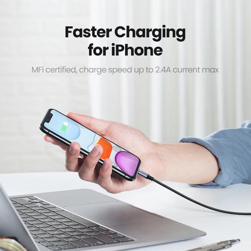 UGREEN MFi For USB Lightning Cable Charger For APPLE iPad iPhone 14 13 11 8 12W Fast charging data Braided short long Carplay 2m