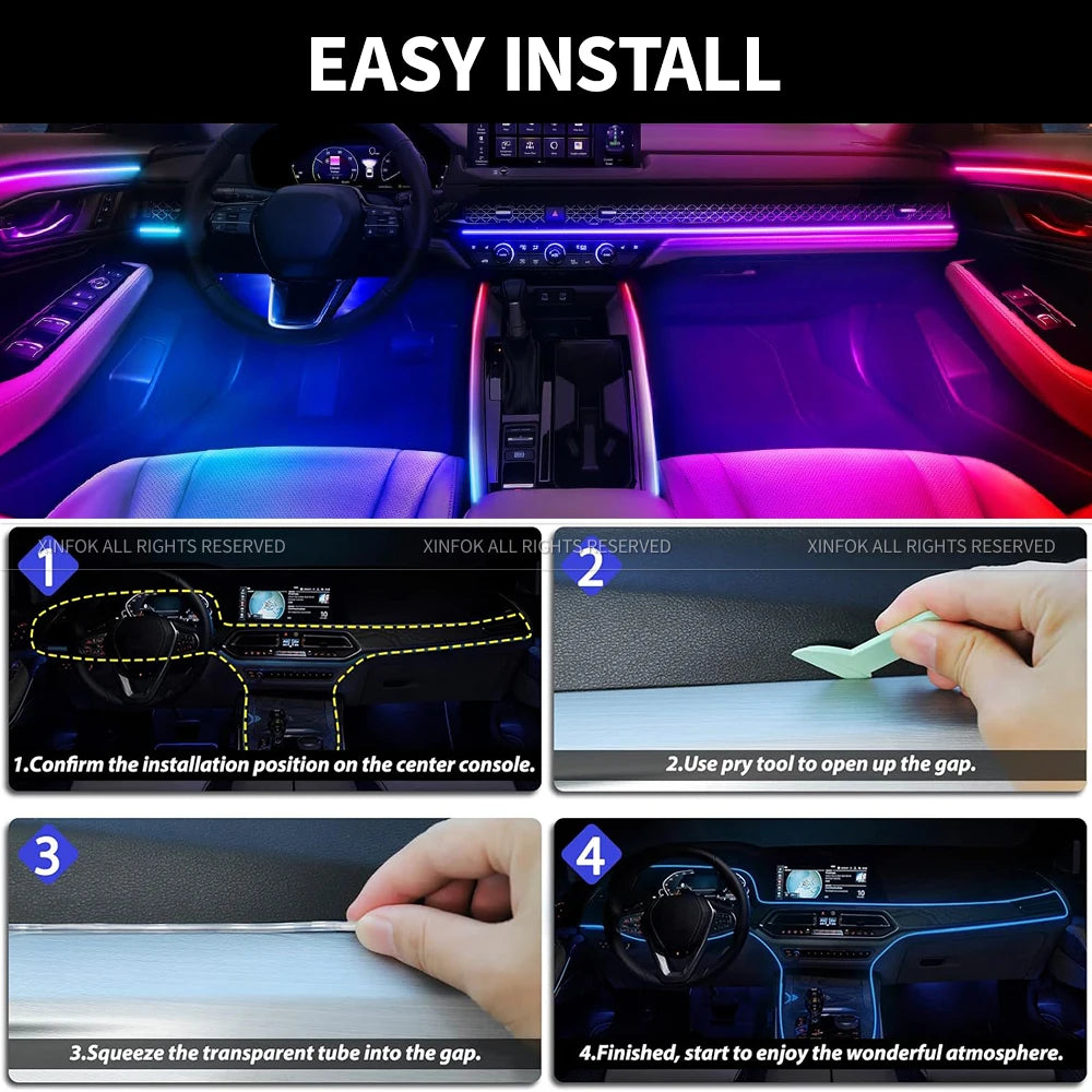 110cm APP Control Car Ambient Lights LED Interior RGB Symphony Atmosphere Light Acrylic Strips Dashboard Decoration Sunroof