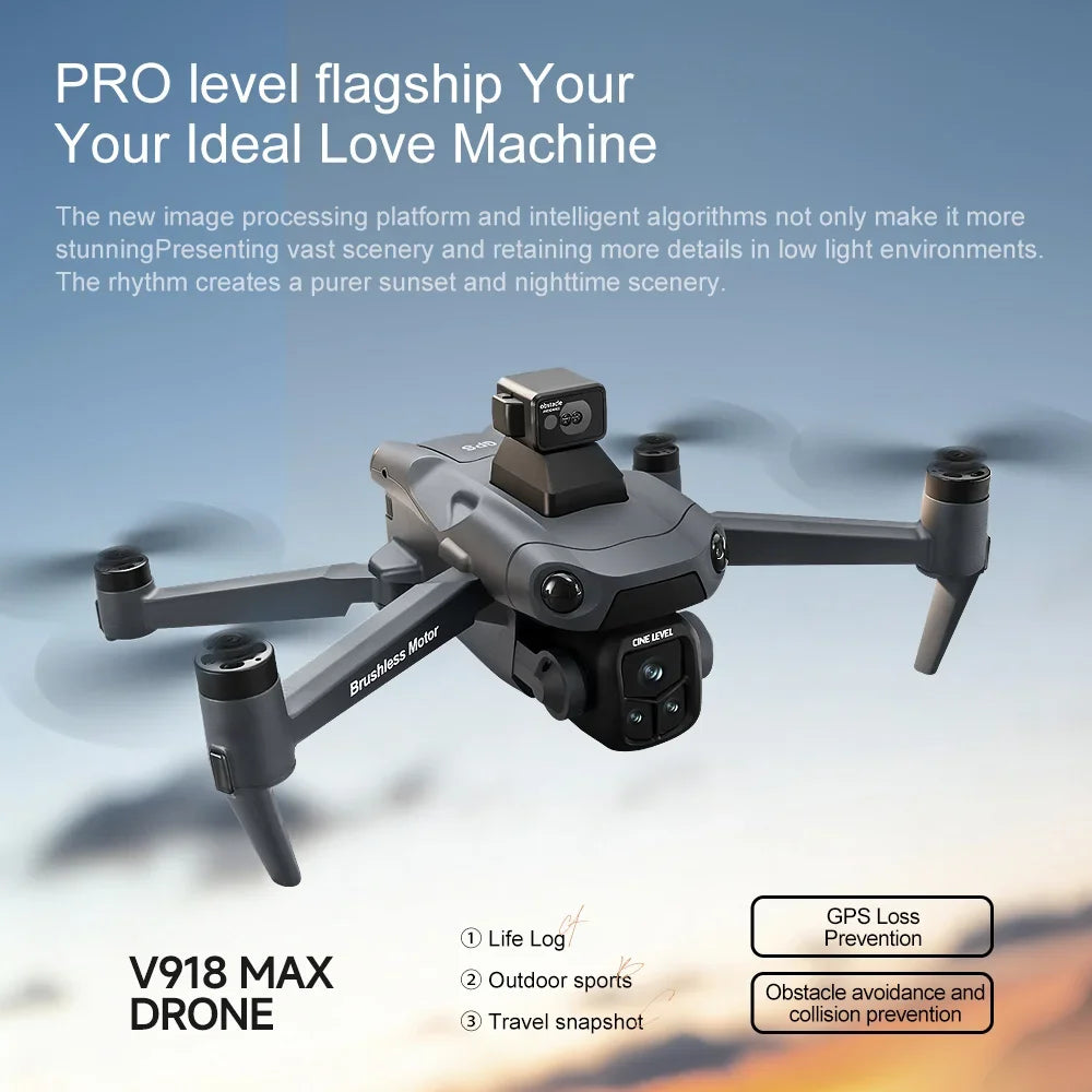Original V918 Max GPS Foldable Drone 8K Dual Camera 360° Obstacle Avoidance Brushless 5G WiFi Screen Remote RC Quadcopter