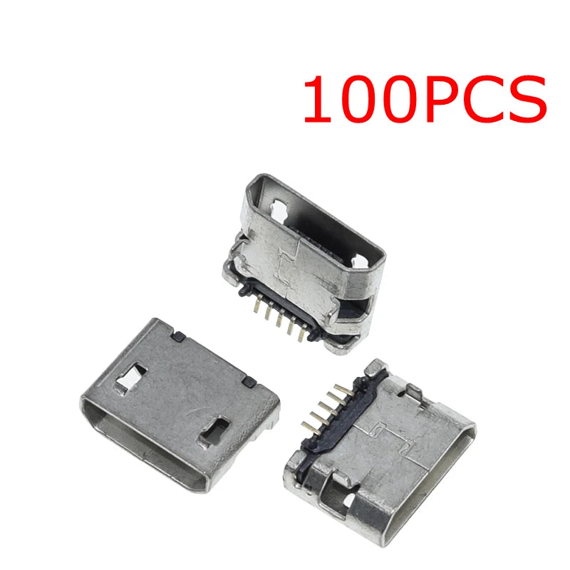 TZT 10pcs/100PCS Micro USB 5pin Female Usb Socket Flat mouth four legs socket mini usb connector