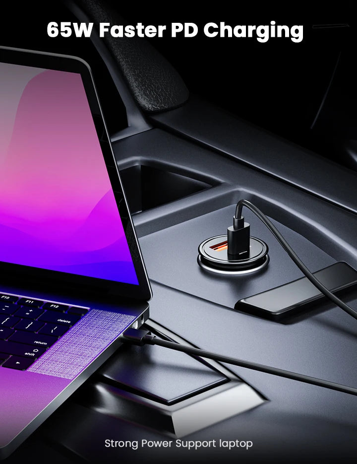 Vyvylabs 65W Car Charger Zinc Alloy Mini USB-A Type-C Fast Charging Adapter DC12V-24V Car Max 65W for iPhone 17 Samsung Huawei