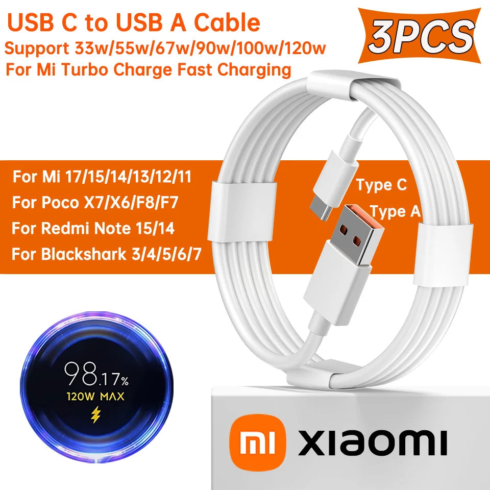 XIAOMI Original Usb Type C Cable 120W 100W 90W 67W 45W Turbo Fast Charger Mi 17 15 14 13 12 T Pro Ultra Poco F8 X8 X7 Redmi Note