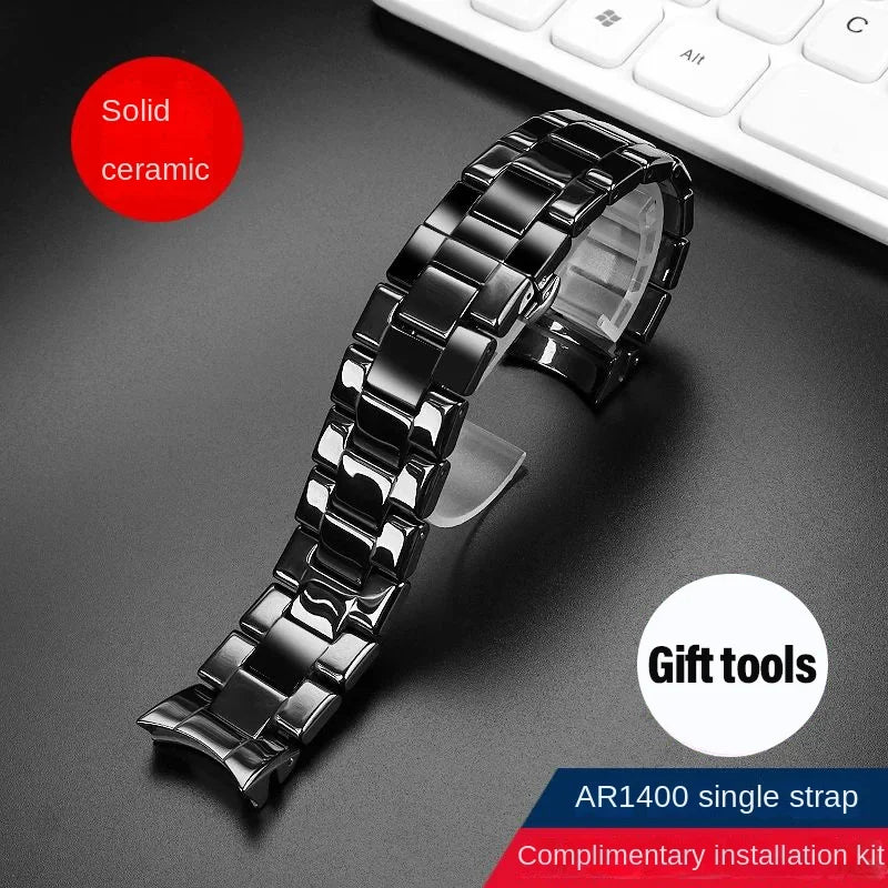 High quality Ceramic case watchband for Armani watch AR1451 AR1452 AR1400 AR1410 AR1421 AR1440 Men's black strap accessories