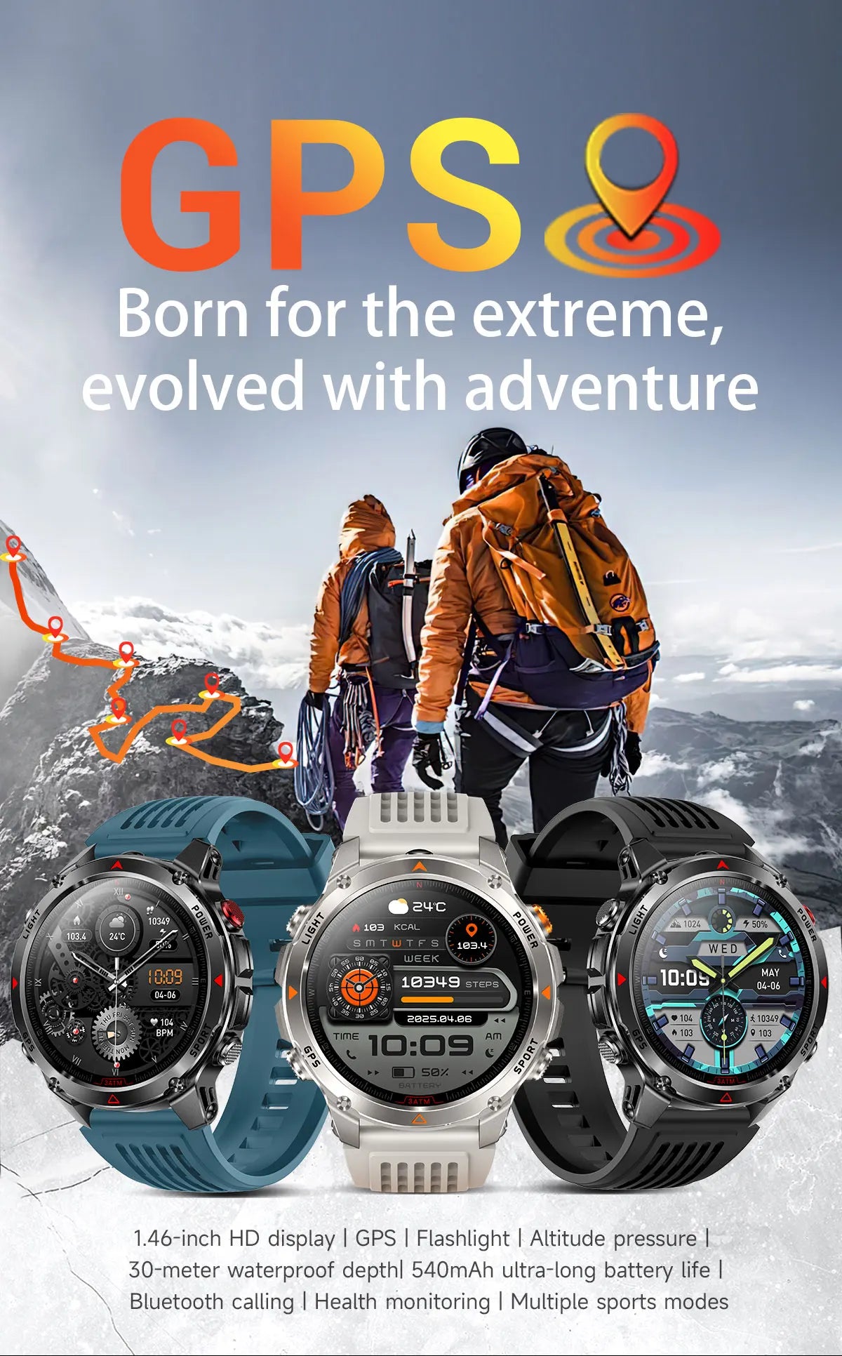 2026 New GPS Map Navigation Smart Watch Men Women Amoled Screen 3ATM Waterproof Sport SmartWatch Compass NFC BT Call Watches Men