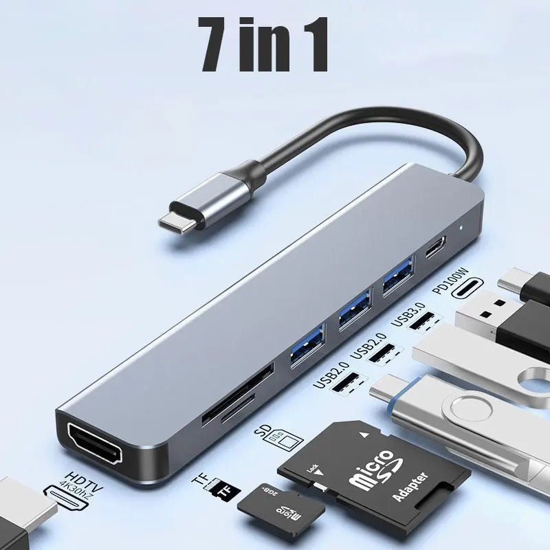 5 Ports USB C Hub to 4K HDMI-Compatible PD Fast Charge USB 3.0 2.0 HUB Type C Charging Docking for MacBook iPad Samsung