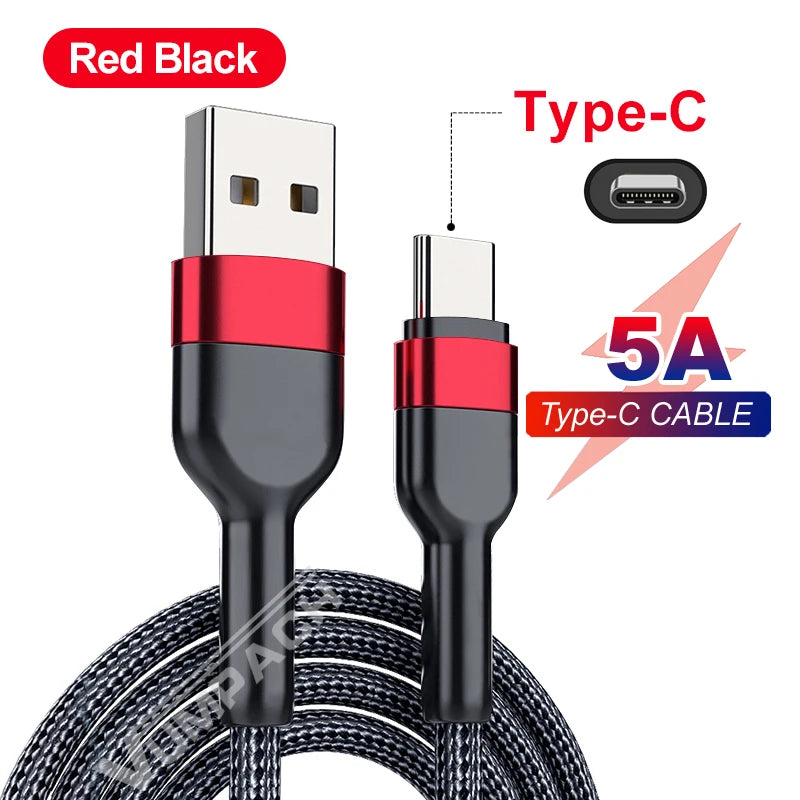 5A USB Type C Cable Wire For Samsung S10 S20 Xiaomi mi 11 Mobile Phone Fast Charging USB C Cable Type-C Charger huawei Cables