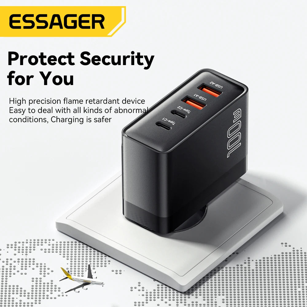 Essager 100W USB Type C Charger 65W PD Quick Charge4.0 3.0 Type-C Fast Charging For iPhone 14 13 12 Xiaomi Macbook 13 Pro Laptop