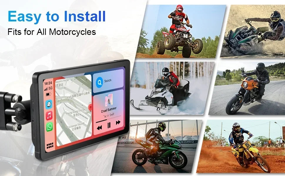Jansite 5/7 inch Carplay Motorcycle DVR Navigation GPS Wireless CarPlay Android Auto IPX7 Display Screen Portable Moto Monitor