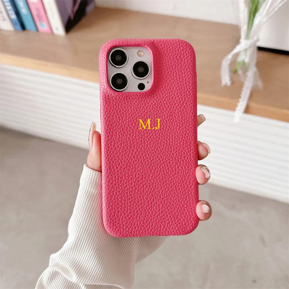 Personalised Customize Initials Name DIY Case For iPhone 17 Pro Max 16 15 17 Pro Max 14 13 12 Candy Color Leather Cover