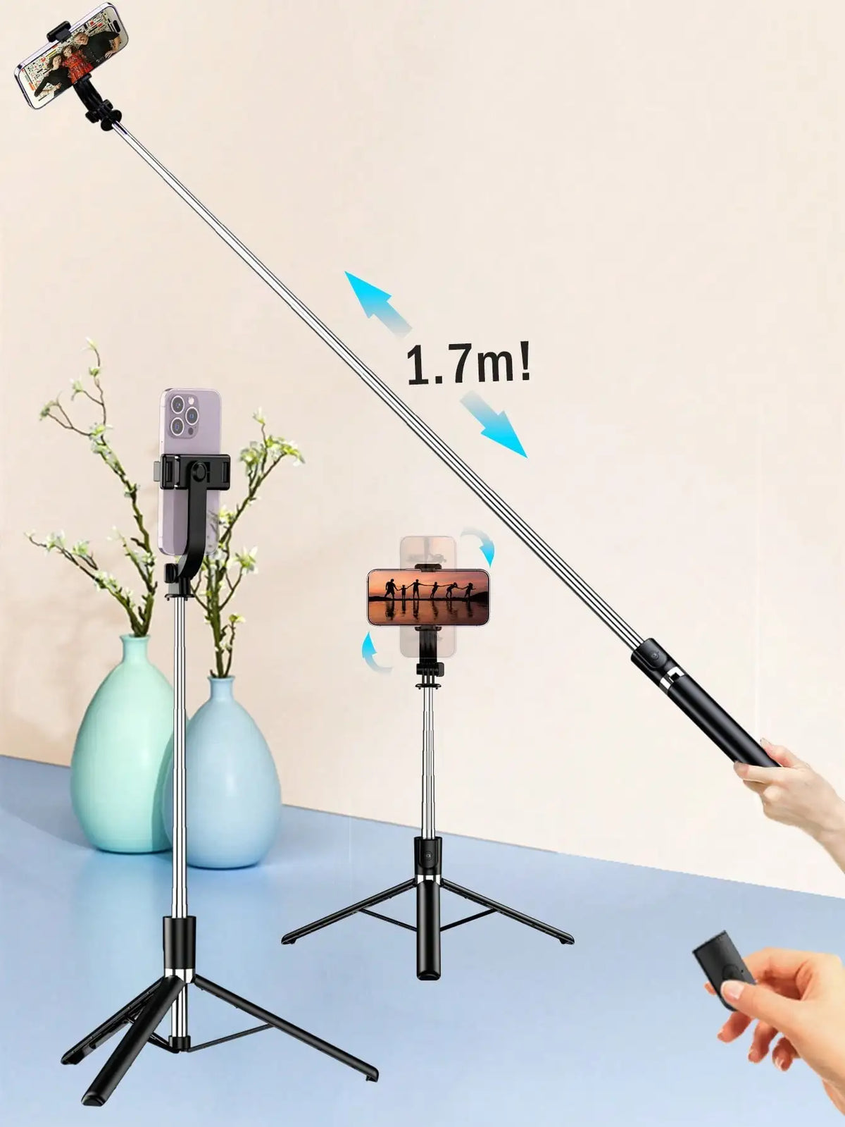 1700mm Selfie Stick Wireless Selfie Stick Phone Tripod Extendable Stand Foldable Monopod For Smartphones Balance Steady Shootin