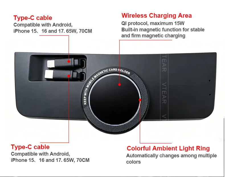 For Audi A4 B8/A5/RS4/RS5 2008-2015 Magnetic Car Wireless Charger with Expansion Cable Fast Cellphone Charging Adapter Parts