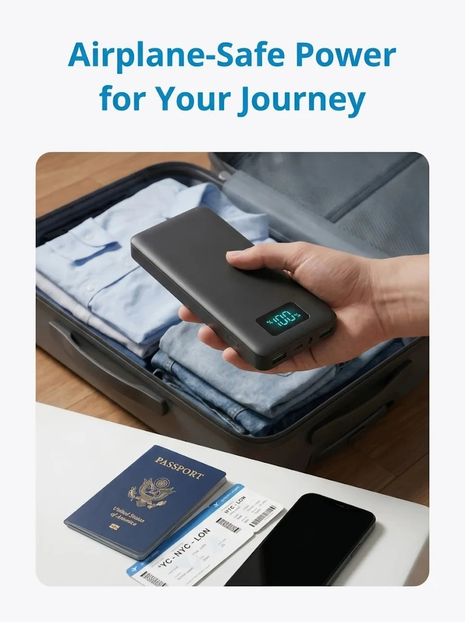 12W PD Charge Powerbank 10000mAh Thin Portable Charger Type C USB C External Battery Backup Power Supply with LED Display for Travel Camping Fits iPhone 17 16 15 14 Plus Pro Max Samsung Galaxy S26 S25 Ultra S24 Google Pixel 9