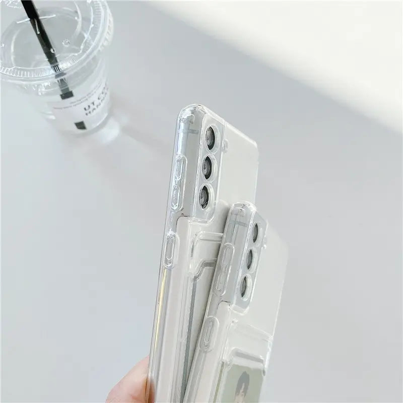 Thick Shockproof Card Bag Wallet Clear Phone Case For Samsung S26 S25 S24 Ultra S20 S21 S22 S23 Fe S 24 Plus 5G Soft Cover Cases