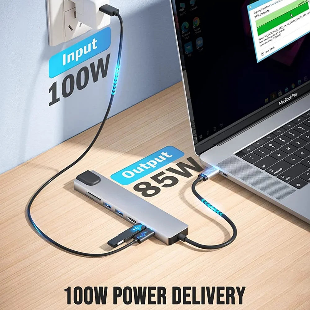 USB C HUB 4K30Hz Docking Station 8-IN-1 USB 3.0 Splitter Type C to RJ45 SD/TF Card Reader for MacBook Notebook Laptop Computer