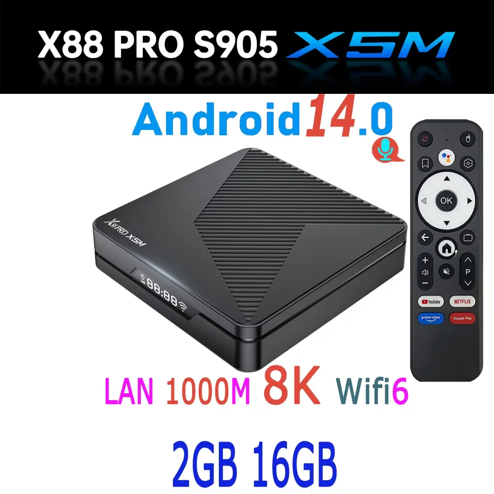 Amlogic S905A Quad Core Cortex A55 Android 14.0 8K 1000M LAN Wifi6 BT5.0 RAM 4GB ROM 64GB Game TV Stick Smart TV Box X88 PRO X5M