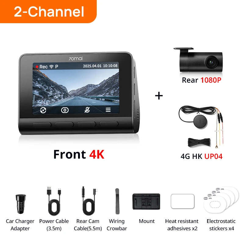 70mai A810S 4K Dash Cam IMX678 Dual HDR Supercapacitor 4G LTE Remote Control Wi-Fi 6 5GHz Voice Control GPS ADAS Car Camera