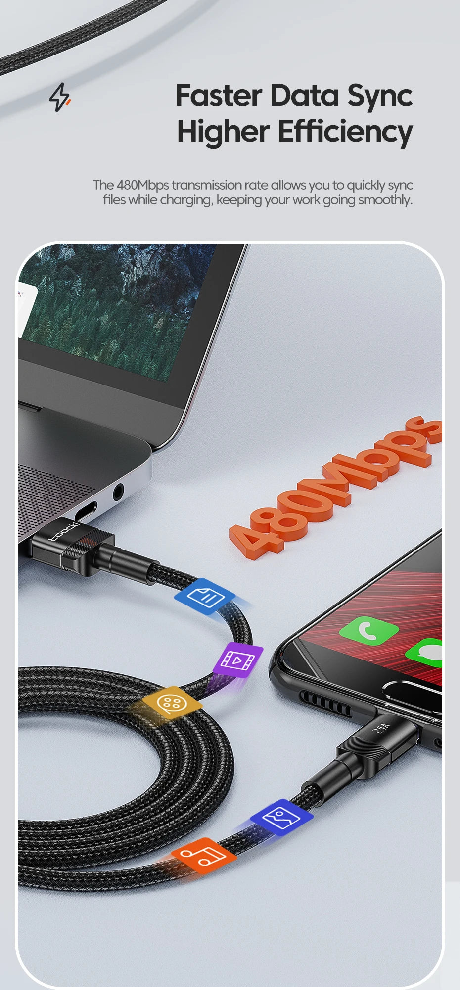 Toocki Micro USB Cable 2.4A Fast Charging Micro Data Cord For Samsung S6 S7 Redmi Note 4 For Headhpone Earphone iPad Micro USB