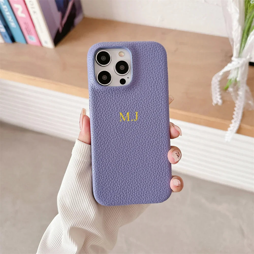 Personalised Customize Initials Name DIY Case For iPhone 17 Pro Max 16 15 17 Pro Max 14 13 12 Candy Color Leather Cover