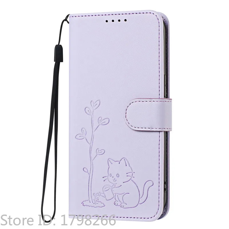 Cats & Trees Pattern Leather Phone Case For VIVO Y39 Y29 Y19S Y38 Y78+ Y17S Y27 Y36 Y16 Y56 5G Wallet Flip Cover Card Holder Bag