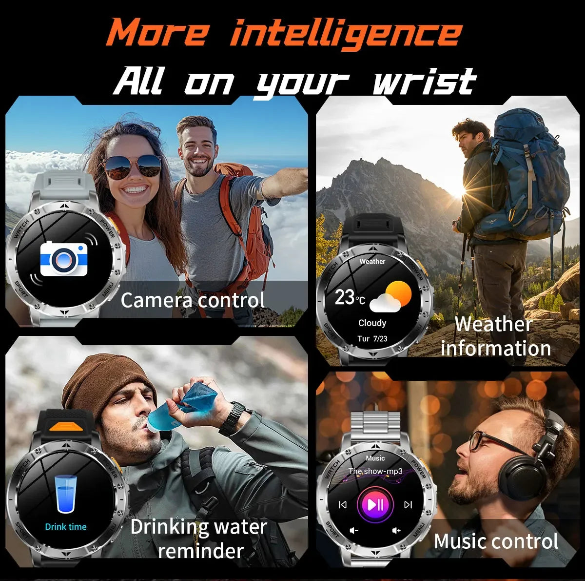 Ultra Large 1400mAh Battery Sport Smartwatch 1.7” Heart Rate Tactical Strong Flashlight 5ATM Waterproof Call Smart Watch For Men