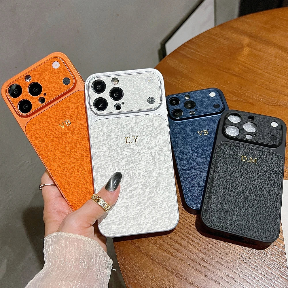 Personalised Customized Name Case For iPhone 17 Pro 16 15 14 13 Pro Max Initials Letters Leather Cover 13 15 16 17 Air Pro Max