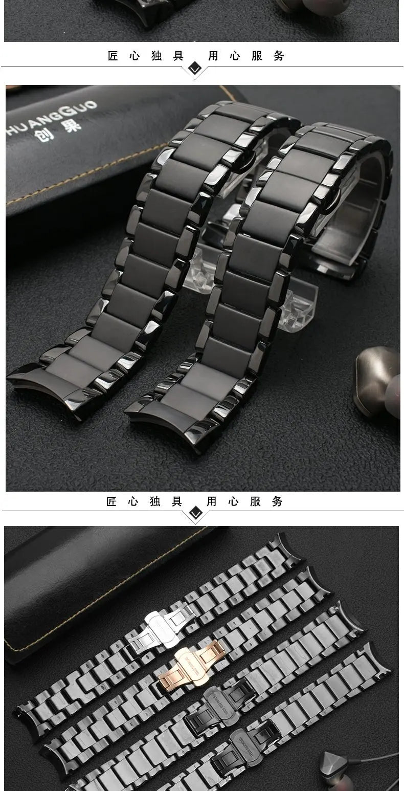High quality Ceramic case watchband for Armani watch AR1451 AR1452 AR1400 AR1410 AR1421 AR1440 Men's black strap accessories
