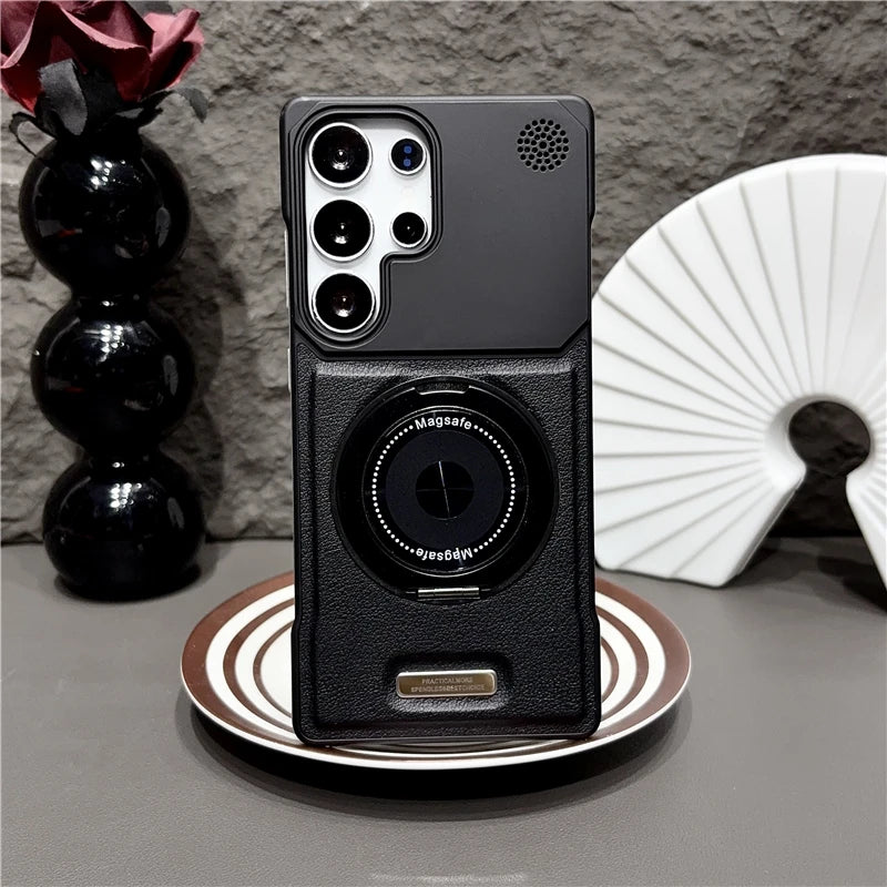 360 Rotating Bracket Hard PC Phone Case For Magsafe Samsung S26 S25 S24 S23 S22 Ultra Plus Magnetic Stand Holder Frameless Cover