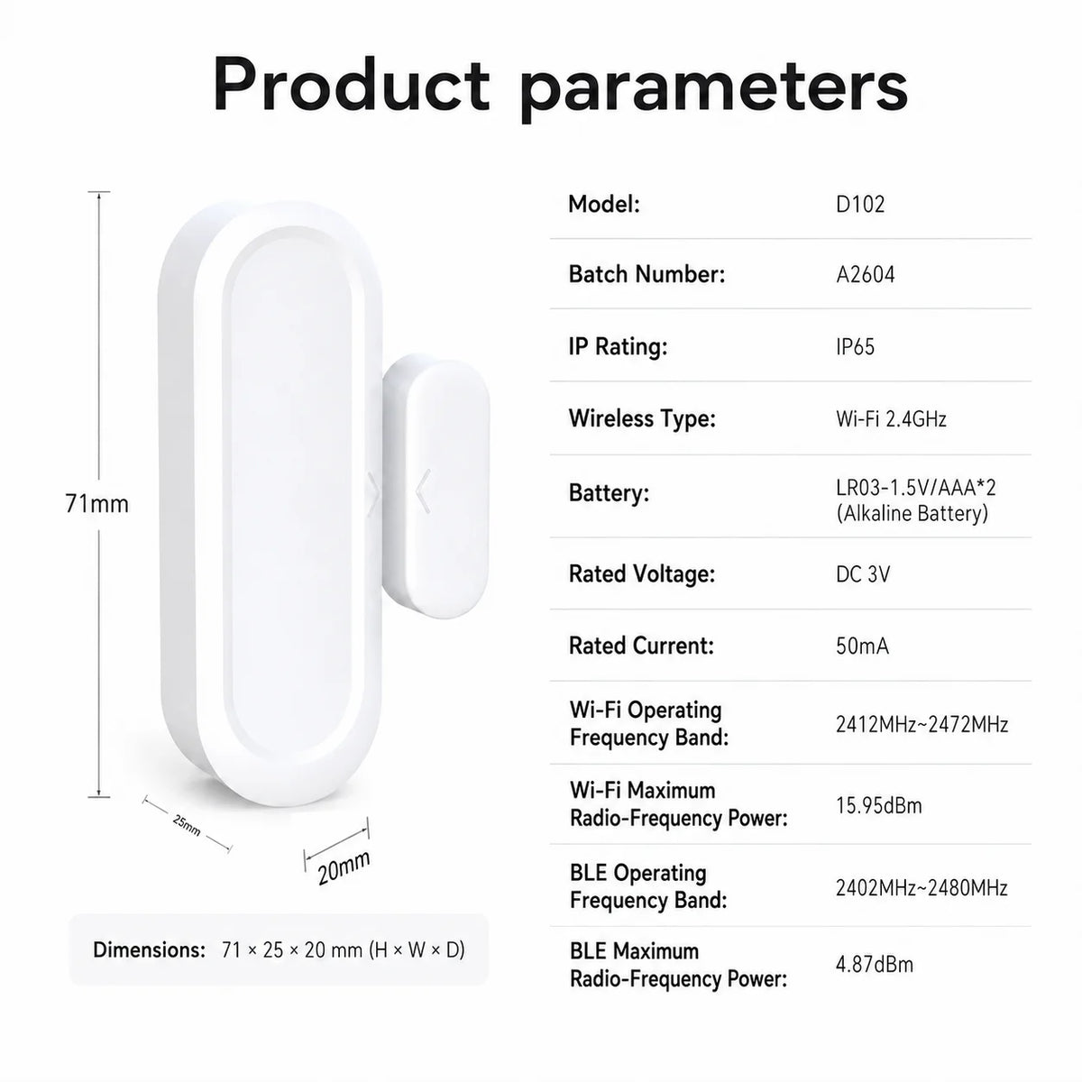 Tuya WiFi IP65 Door Window Sensor Smart Home Open Close Alarm Detector APP Remote Monitor Work With Smart Life Alexa Google Home
