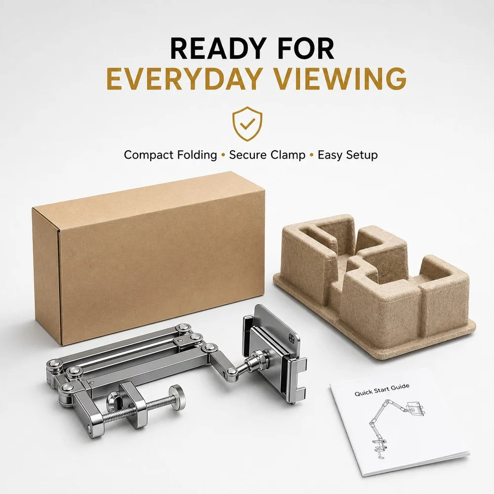 Adjustable Bed Phone Holder Stand for 4.7-12.9 Inch Phone Tablet, Foldable Metal Arm Desk Clamp, 360° Viewing
