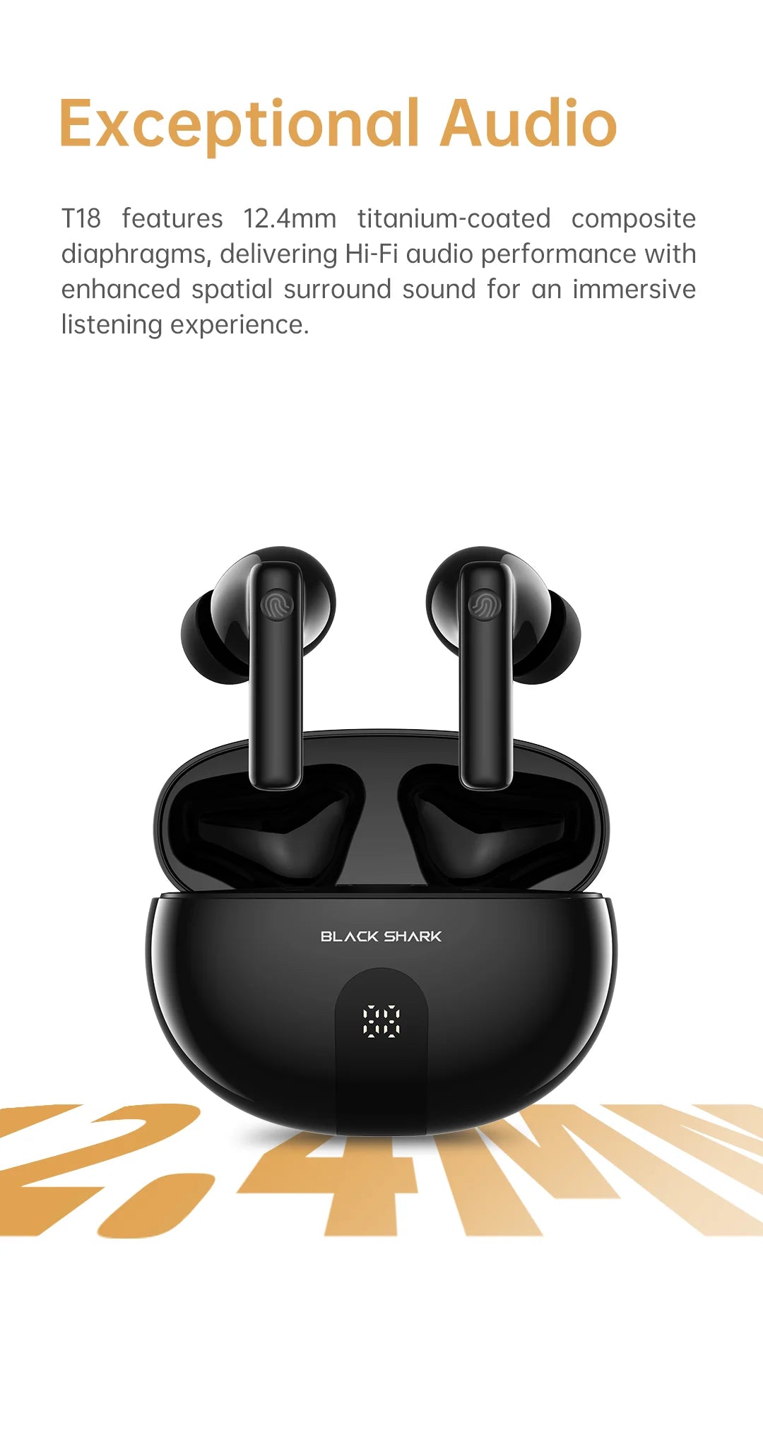Black Shark T18 Wireless Earphones, Bluetooth 5.3 ANC TWS Earbuds, ENC Call 40h Playback Battery Level Display Hi-Fi Audio IP54