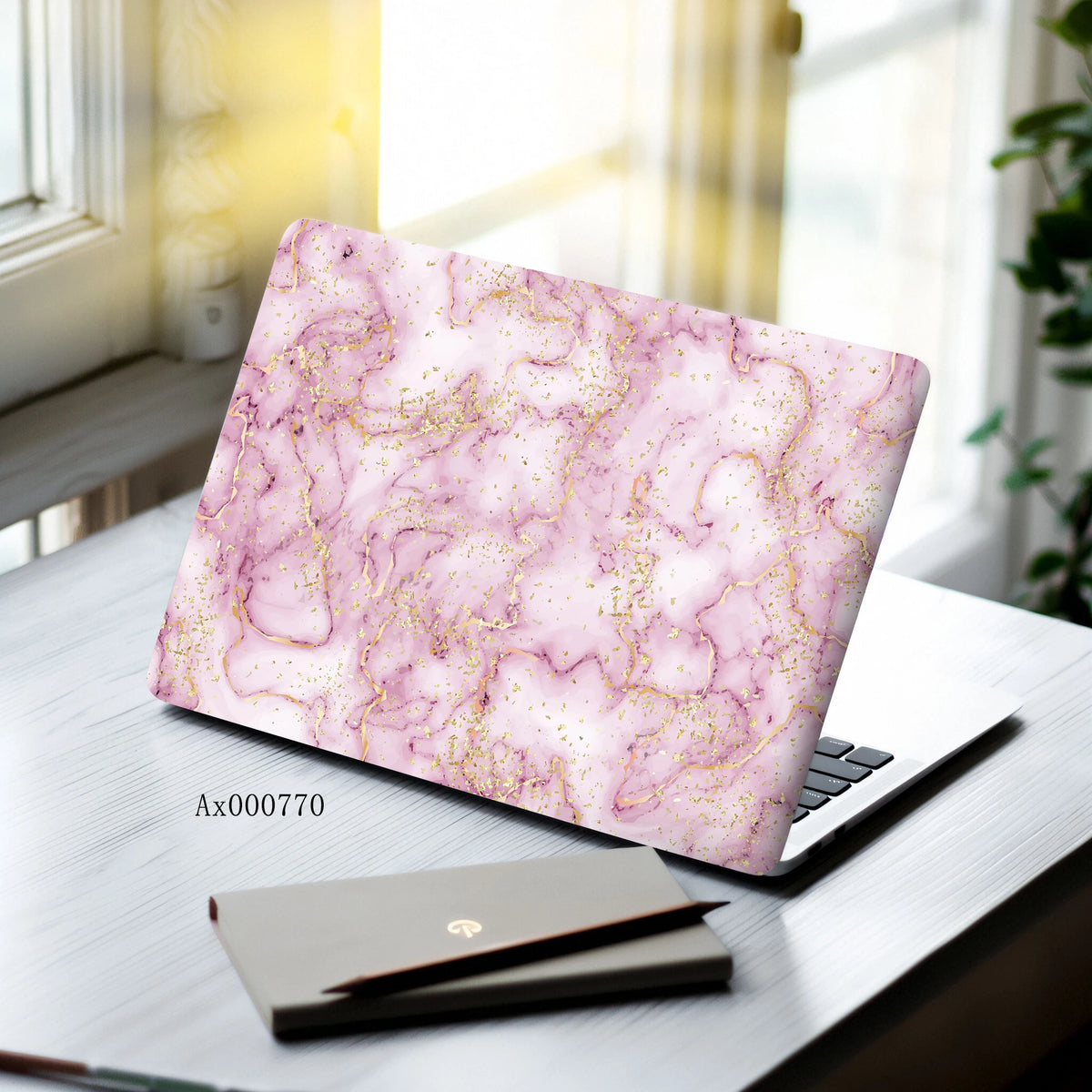 2pcs Luxury Rose Gold Marble Laptop Sticker Self-Adhesive Anti-Scratch Skin MacBook Notebook PC Keyboard Waterproof Skin Decor