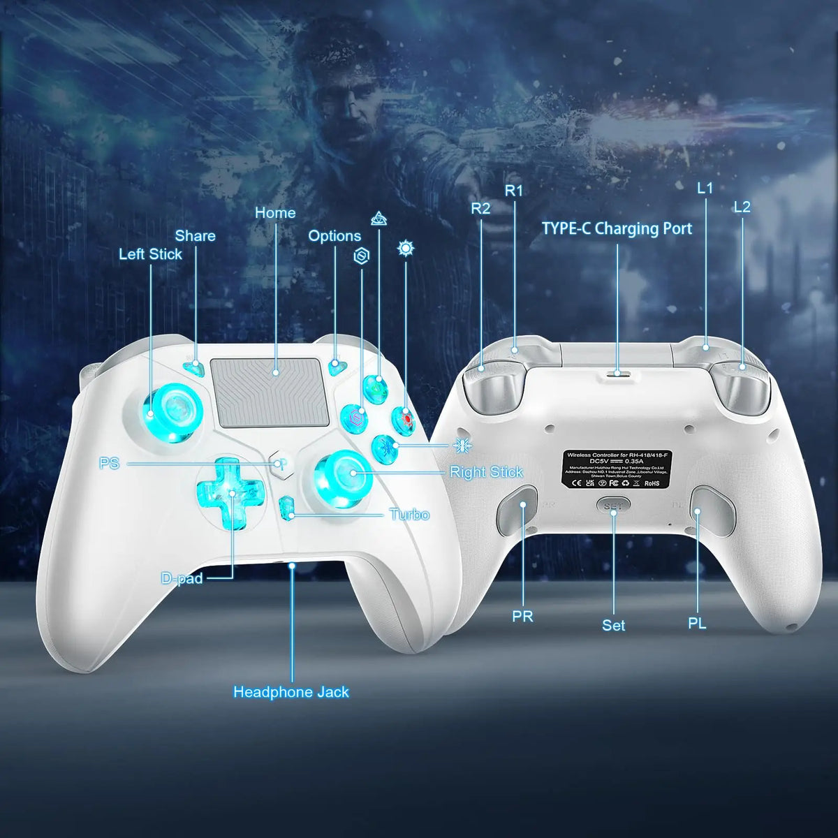 Wireless Controller for PlayStation 4/PS4 Pro/Slim/PS3/PC/IOS/Switch Gamepad Turbo Dual Shock Vibration 6Axis Gyro Game Joystick