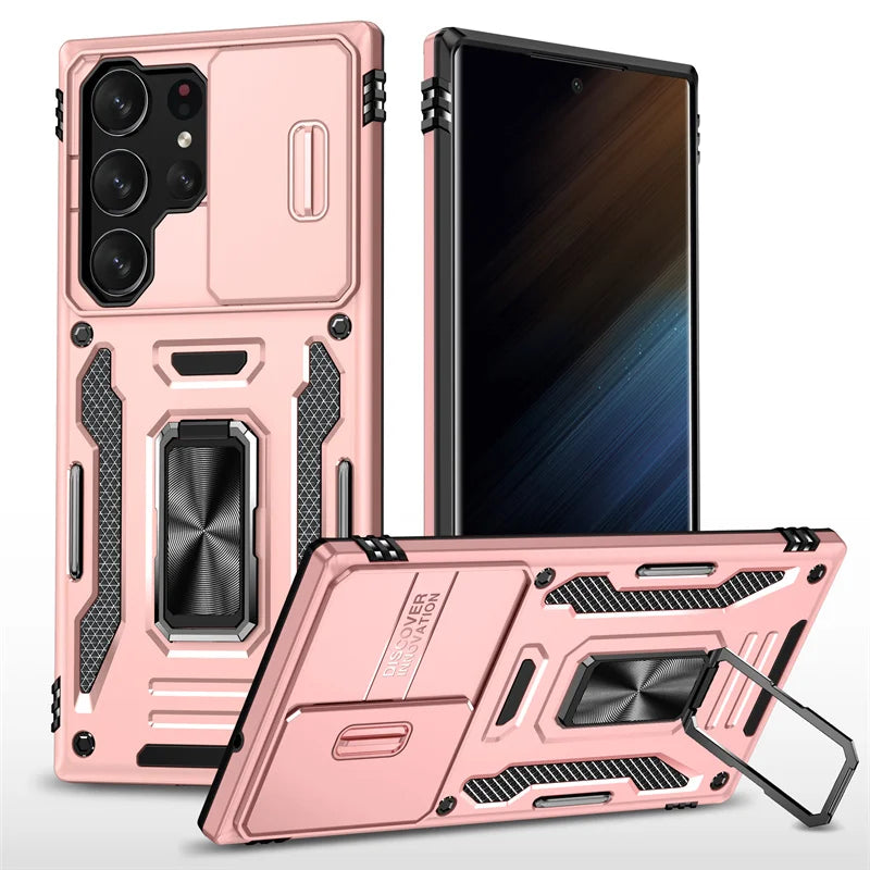 Rotating Ring Stand Slide Camera Lens Military Grade Armor Case For Samsung Galaxy S26 S25 S24 S23 S22 S21 Ultra Plus FE Cover