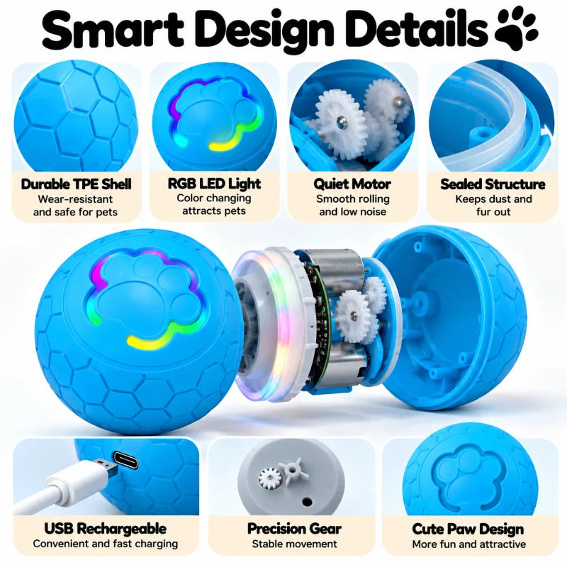 Interactive Smart Pet Toy Ball Motion Activated Hunting Toy Automatic Rolling Color Changing Self Entertainment Cat Small Dog