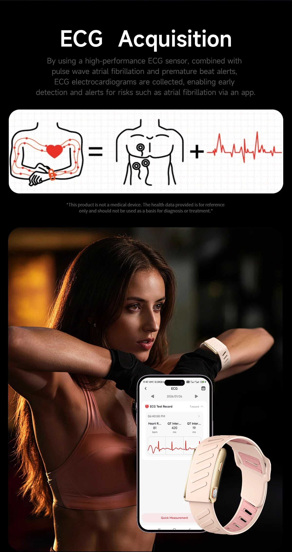 2026 New NO Screen Health Smart Bracelet ECG+PPG Blood Pressure Heart Rate Sleep Monitoring Pedometer Fitness tracker Smart Band