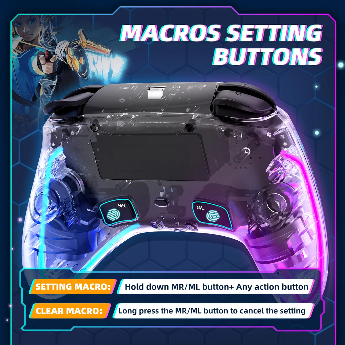 DATA FROG Portable Transparent Game Controller Wireless RGB LED Game Pad Multi Platform For Switch OLED PC Android IOS