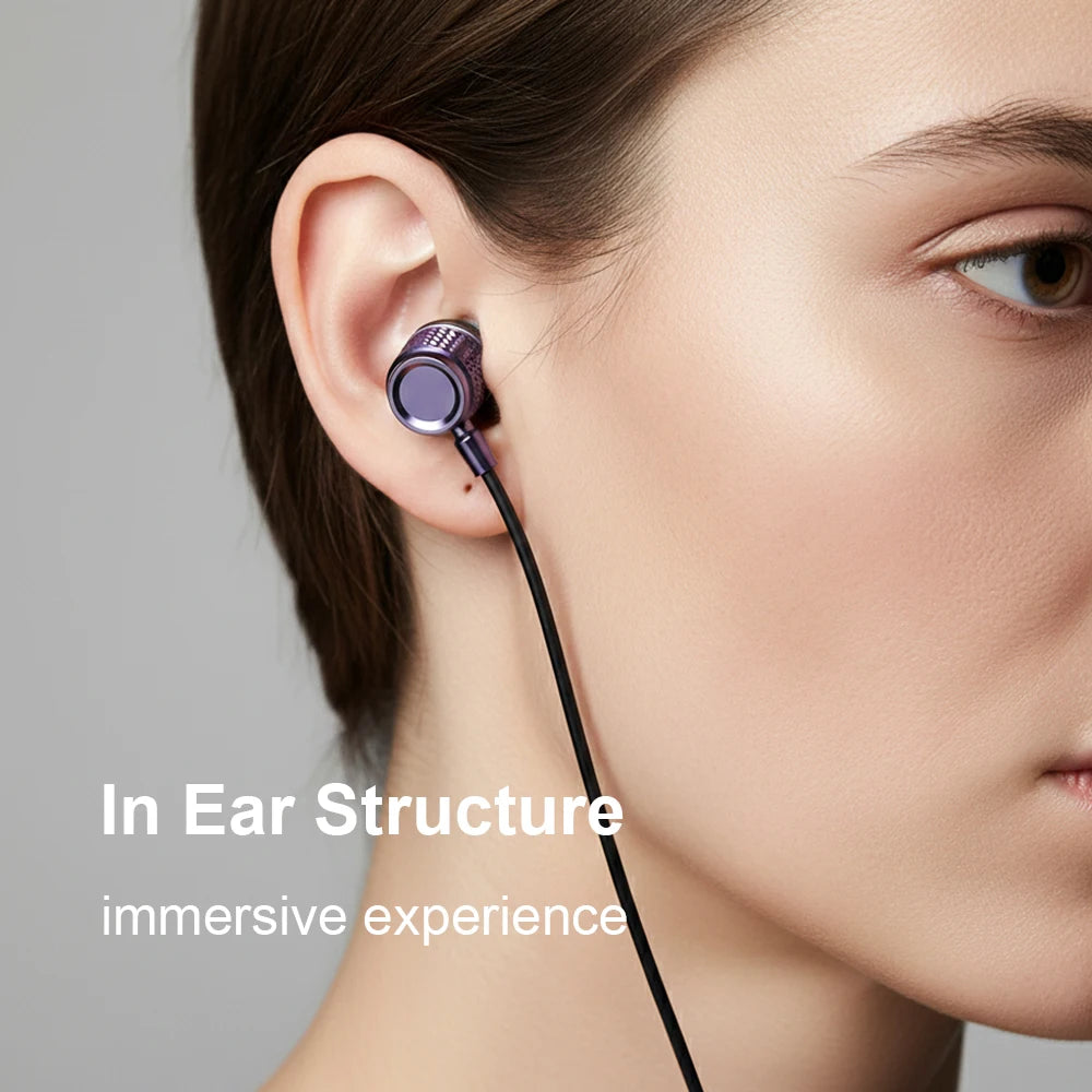 USB Type C Earphones HiFi Heavy Bass Earbuds Metal In Ear Noise Reduction 3.5MM Wired Headphones For Samsung S25 24 Z Fold7 Flip