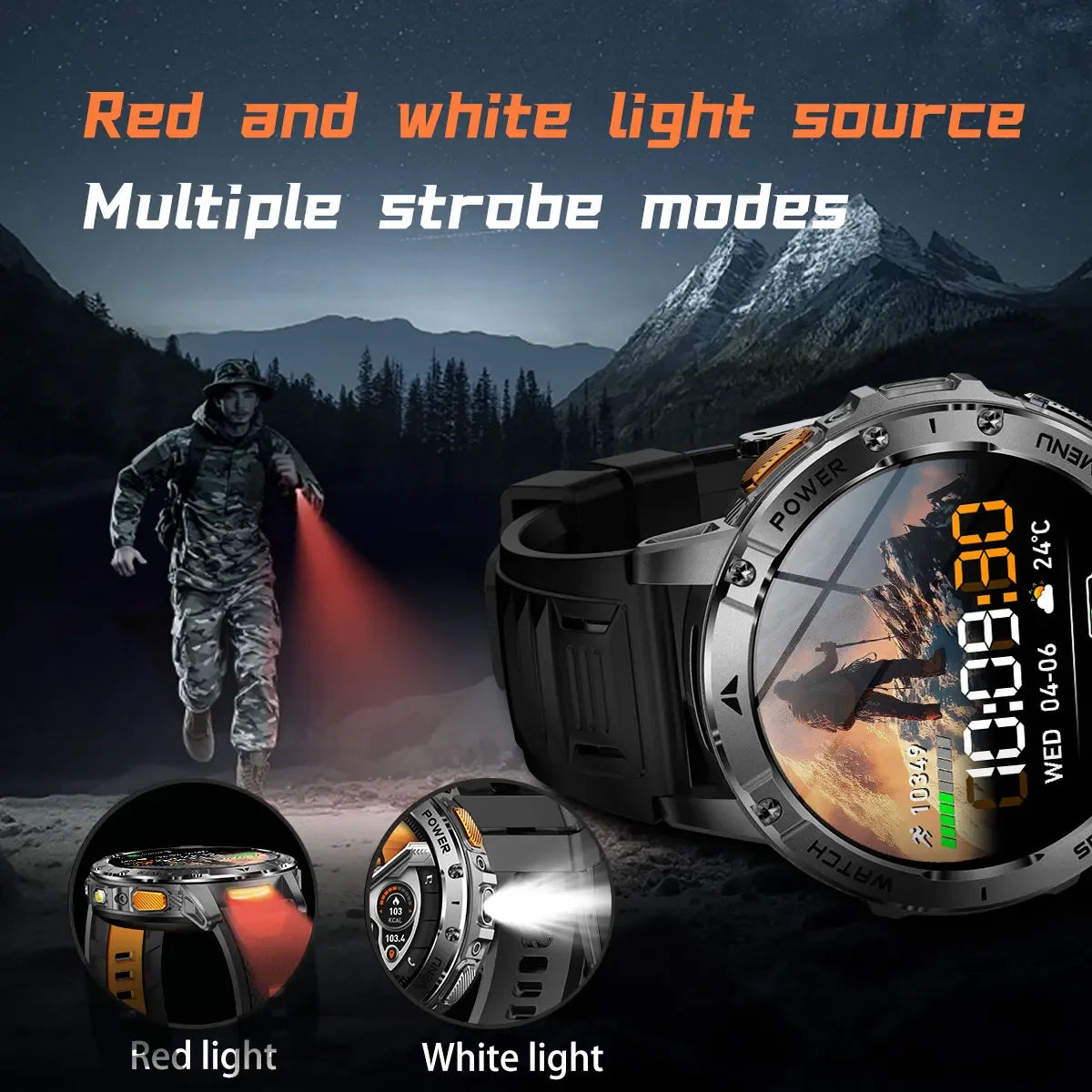 Ultra Large 1400mAh Battery Sport Smartwatch 1.7” Heart Rate Tactical Strong Flashlight 5ATM Waterproof Call Smart Watch For Men