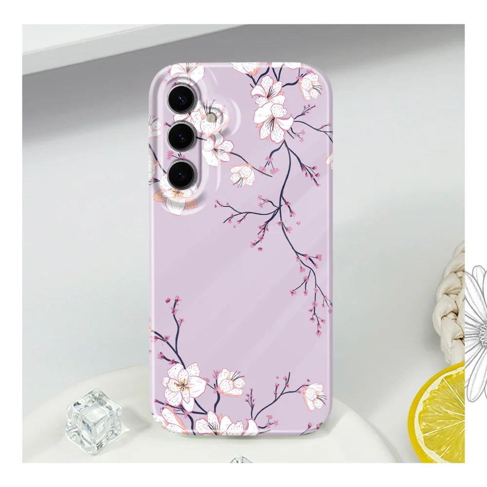 Fallen Plum Blossoms Phone Case For Samsung Galaxy S25 S24 S23 S22 S21 S20 Plus Ultra FE 5G Film Hard Cover