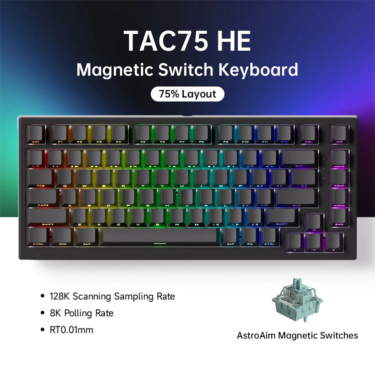AKKO TAC75 HE Magnetic Switch Keyboard 75% Gaming Keyboards Rapid Trigger 0.005mm 8K RGB Wired Esports Custom Keyboard for Gamer