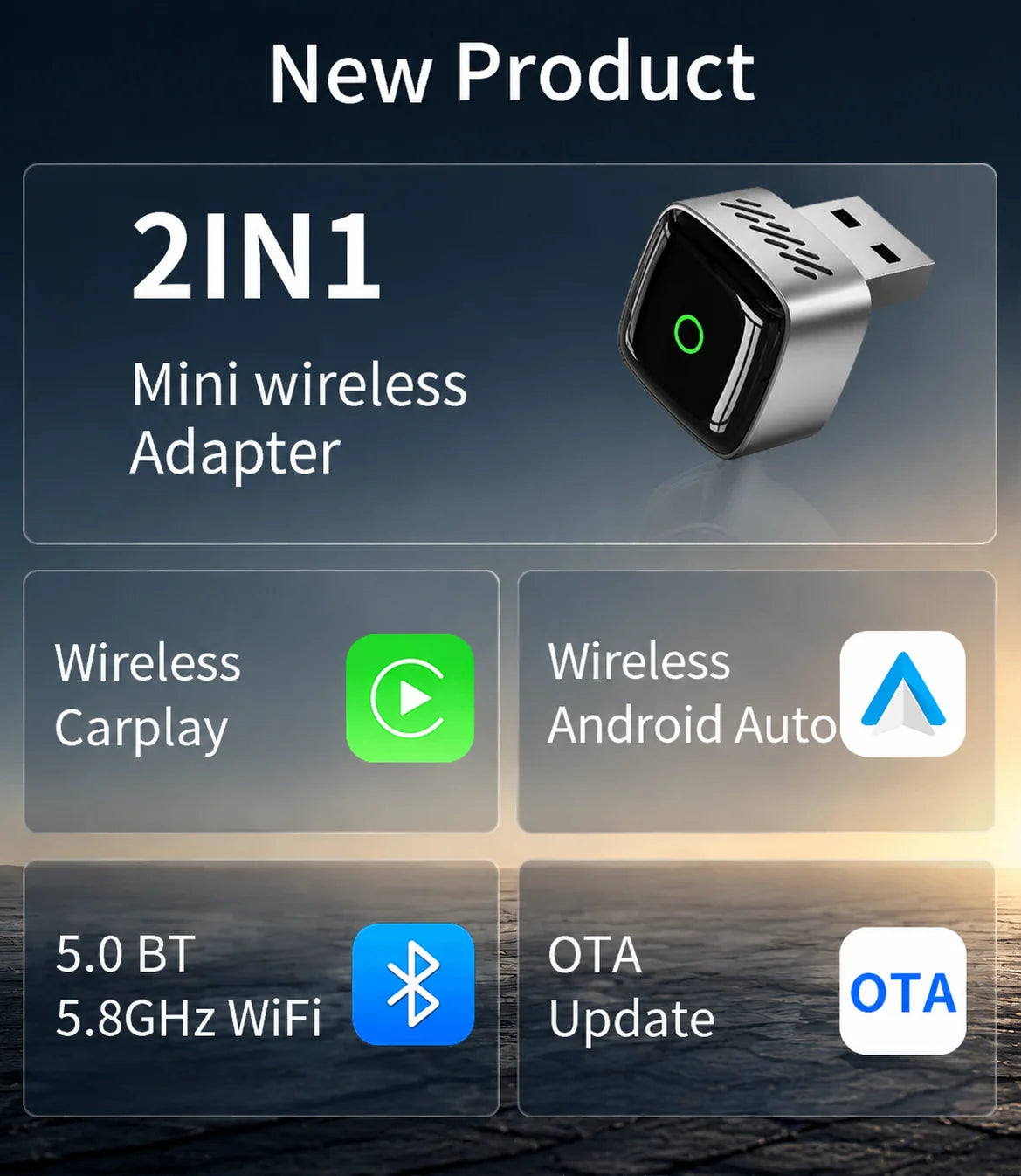 DRNVIYNC 2026 Wireless CarPlay Adapter 2-in-1 Wired to Wireless Dongle for Apple & Android Auto Plug and Play Universal Car Accessory